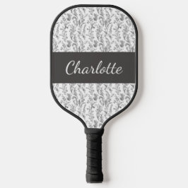 Black White Chic Toile Floral Custom Name Pickleball Schläger