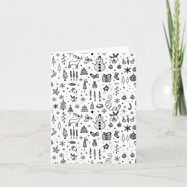 Black & White Christmas Icons Pattern – Cute  Einladung (Vorderseite)