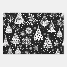 Black & White Christmas Minimalist Tree Geschenkpapier Set