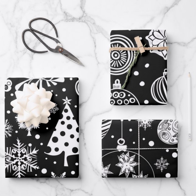 Black & White Christmas Minimalist Tree Geschenkpapier Set (Vorderseite)