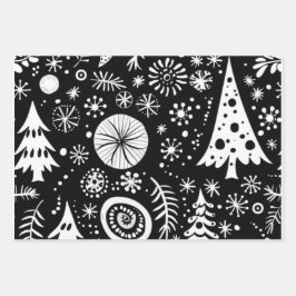 Black & White Christmas Minimalist Tree Geschenkpapier Set