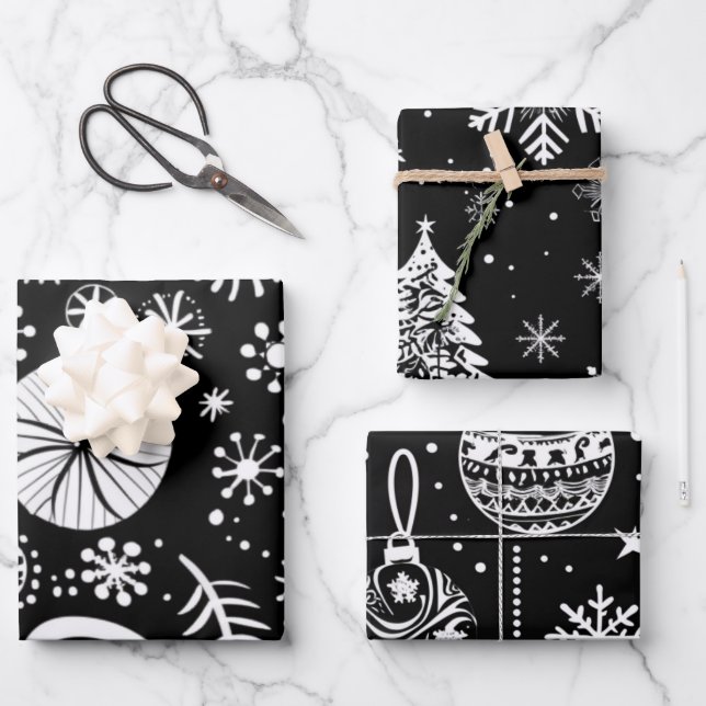 Black & White Christmas Minimalist Tree Geschenkpapier Set (Vorderseite)
