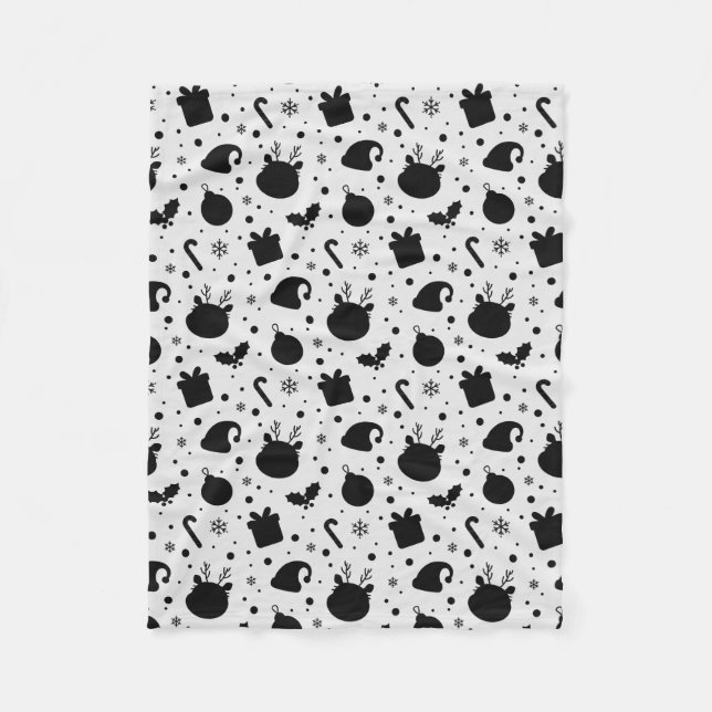Black White Christmas Seamless Pattern Fleecedecke (Vorderseite)