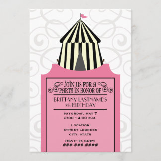 Black & White Circle Zent w Pink Ticket Geburtstag Einladung