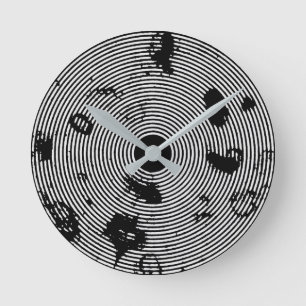 Black/White Circled Pattern Runde Wanduhr