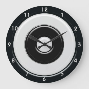 Black & White Circles & Bullseye with numbers Große Wanduhr