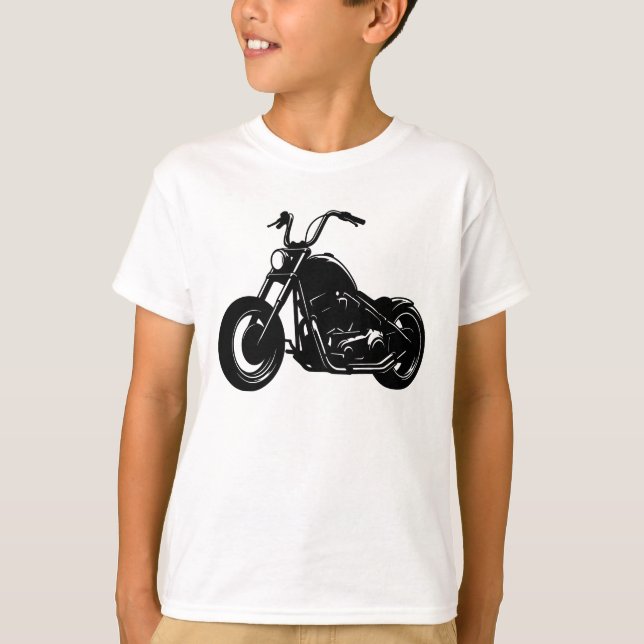 Black White Classic Cruiser Motorcycle Vector Art T-Shirt (Vorderseite)