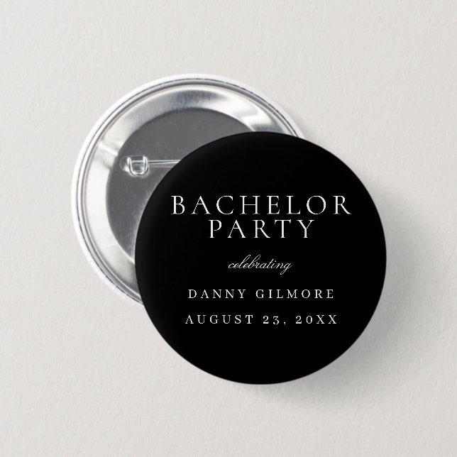 Black & White Classic Mens Bachelor Party Button (Vorne & Hinten)