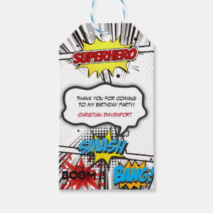 Black & White Comic Book Superhero Geburtstagspart Geschenkanhänger