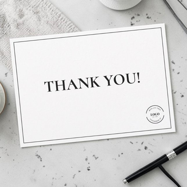 Black White Company Logo Custom Simple Dankeskarte (Simple thank you note card from business.)