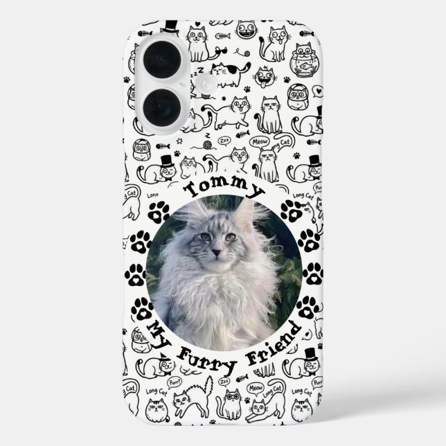 Black & White Custom Cat Photo and Name  Case-Mate iPhone Hülle (Rückseite)