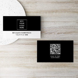 Black White Custom Logo QR Code Modern Simple Visitenkarte