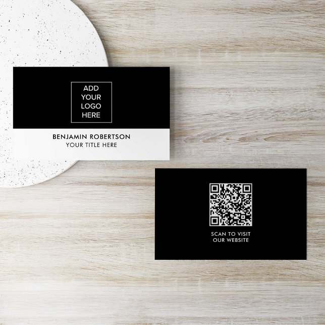 Black White Custom Logo QR Code Modern Simple Visitenkarte (Von Creator hochgeladen)