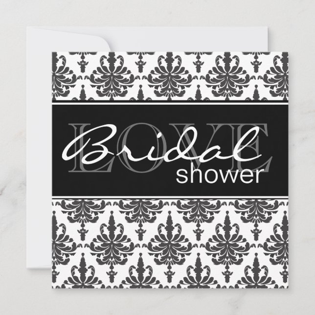Black & White Damask Bridal Dusche Einladung (Vorderseite)