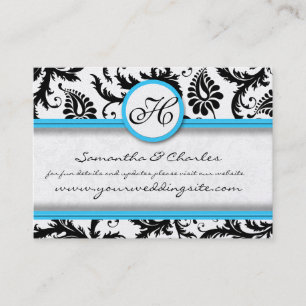 Black & White Damask Bright Aqua Raise Trim Visitenkarte