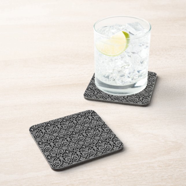 Black & White Damask Cork Coasters Untersetzer (Rechte Seite)