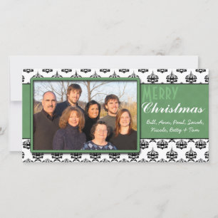 Black & White Damask Green Trim Frohe Weihnachten
