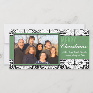 Black & White Damask Green Trim Frohe Weihnachten