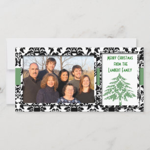 Black & White Damask GreenTree Frohe Weihnachten