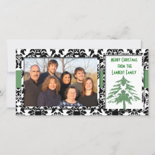 Black & White Damask GreenTree Frohe Weihnachten