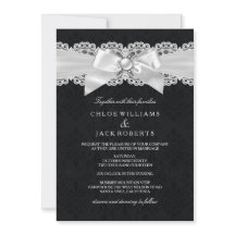 Black & White Damask & Pearl Bow Wedite