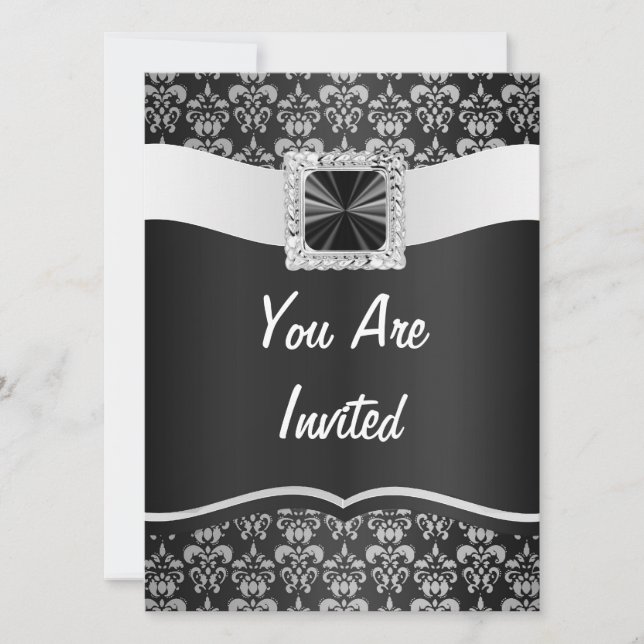 Black & White Damask Save The Date (Vorderseite)