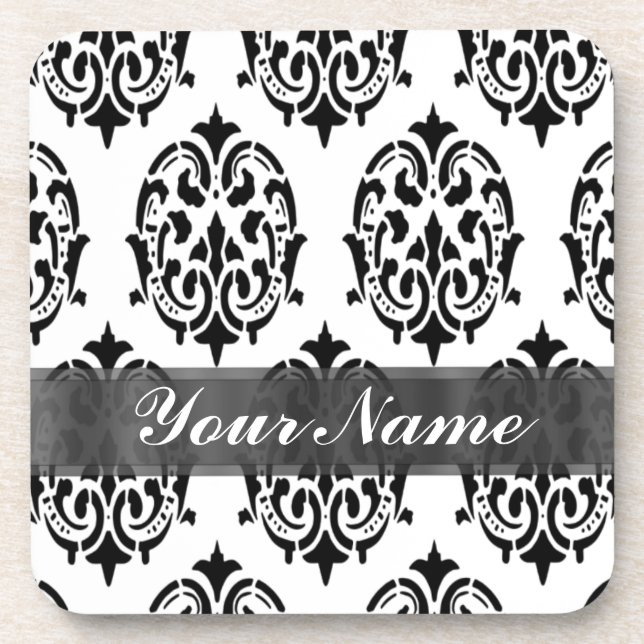 Black & White Damask Untersetzer (Vorderseite)
