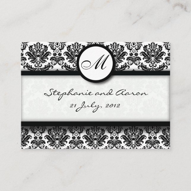 Black & White Damask Website Business Card Begleitkarte (Vorderseite)