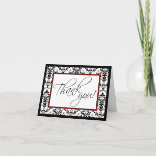 Black & White Damask with Red Thank You Card Dankeskarte