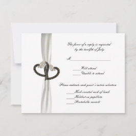 Black & White Diamond Hearts Wedding Response Card RSVP Karte