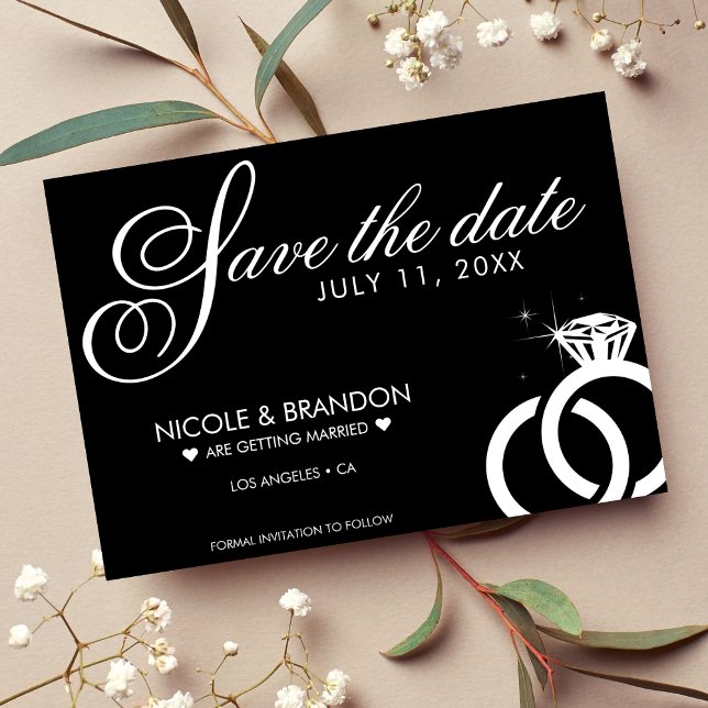 Black & White Diamond Ring Wedding Save The Date (Black & White Diamond Ring Wedding Save The Date)