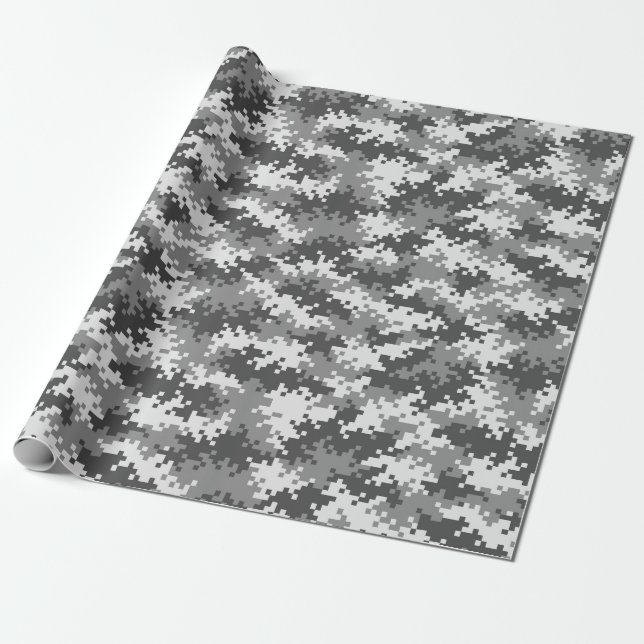 Black & White Digital Camouflage Wrapping Paper Geschenkpapier (Ungerollt)