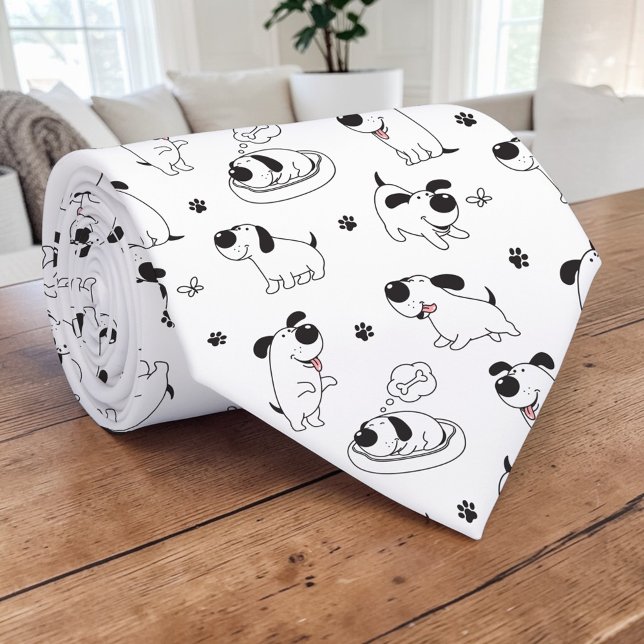 Black & White Dog Cartoon Custom Necktie Krawatte (Von Creator hochgeladen)