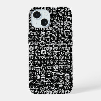 Black & White Doodle Pattern Case – Bold Ab iPhone 15 Hülle