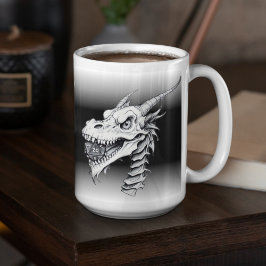 Black & White Dragon Skull D20 Dice Board Gamer Kaffeetasse