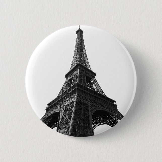 Black & White Eiffel Tower Paris Europa Reisen Button (Vorderseite)