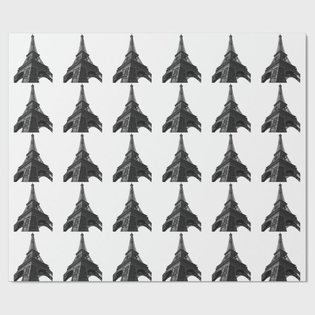 Black & White Eiffel Tower Paris Europa Reisen Geschenkpapier (Flach)
