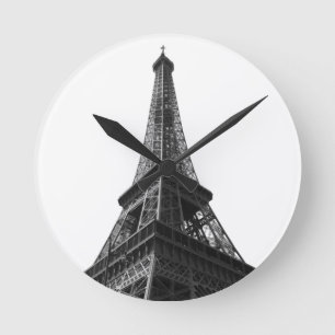 Black & White Eiffel Tower Paris Europa Reisen Runde Wanduhr