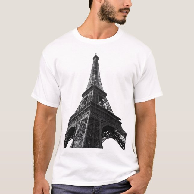 Black & White Eiffel Tower Paris Europa Reisen T-Shirt (Vorderseite)