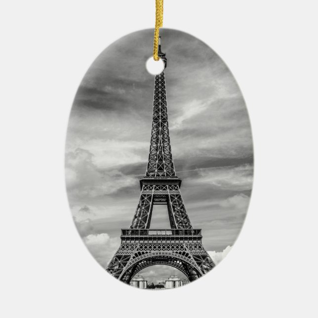 Black & White Eiffel Tower Paris Frankreich Keramikornament (Vorne)