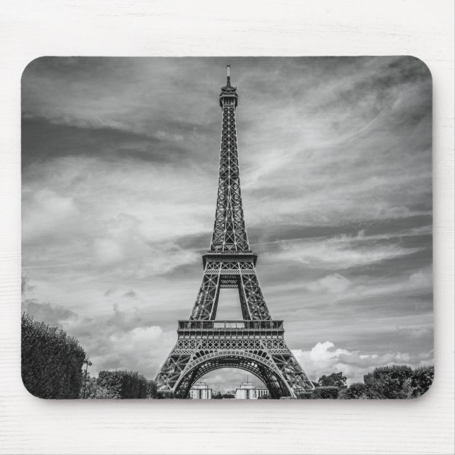 Black & White Eiffel Tower Paris Frankreich Mousepad (Vorne)