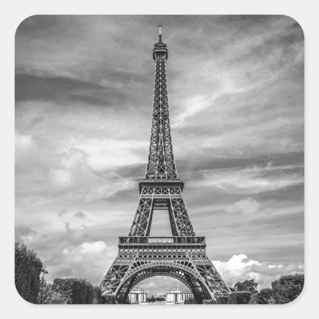 Black & White Eiffel Tower Paris Frankreich Quadratischer Aufkleber (Vorderseite)