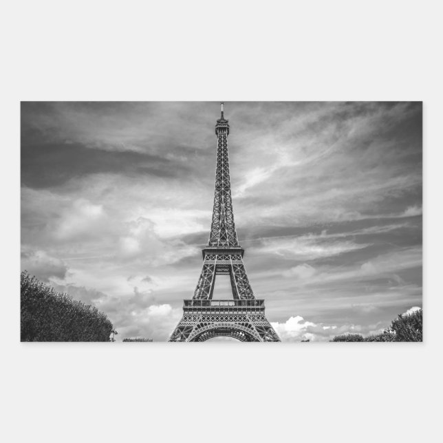 Black & White Eiffel Tower Paris Frankreich Rechteckiger Aufkleber (Vorderseite)