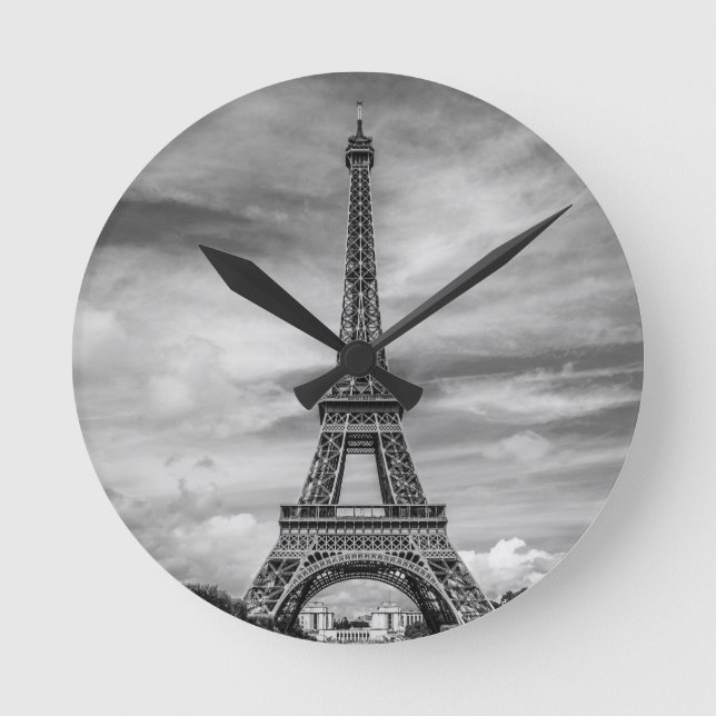 Black & White Eiffel Tower Paris Frankreich Runde Wanduhr (Vorderseite)