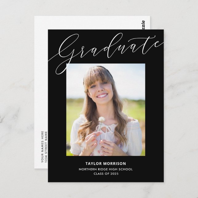 Black & White Elegant 2023 Foto Graduation Party Postkarte (Vorne/Hinten)