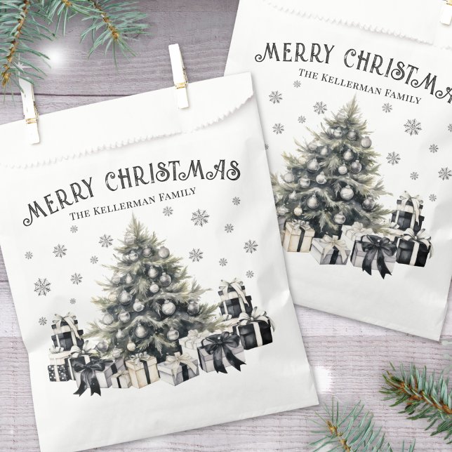 Black White Elegant Christmas Geschenktütchen (Black White Elegant Christmas Tree Favor Bag)