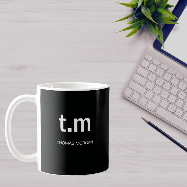Black & White Elegant Minimal Monogram Coffee Kaffeetasse (Von Creator hochgeladen)