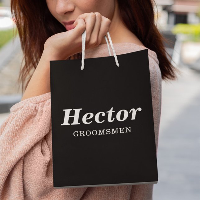 Black & White Elegant Modern Groomsmen Wedding Mittlere Geschenktüte (Von Creator hochgeladen)