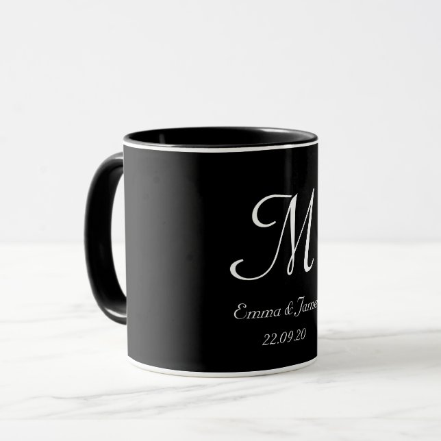 Black & White Elegant Monogram Initial Name  Tasse (Vorderseite Links)