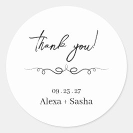 Black & White Elegant Wedding Return address Runder Aufkleber